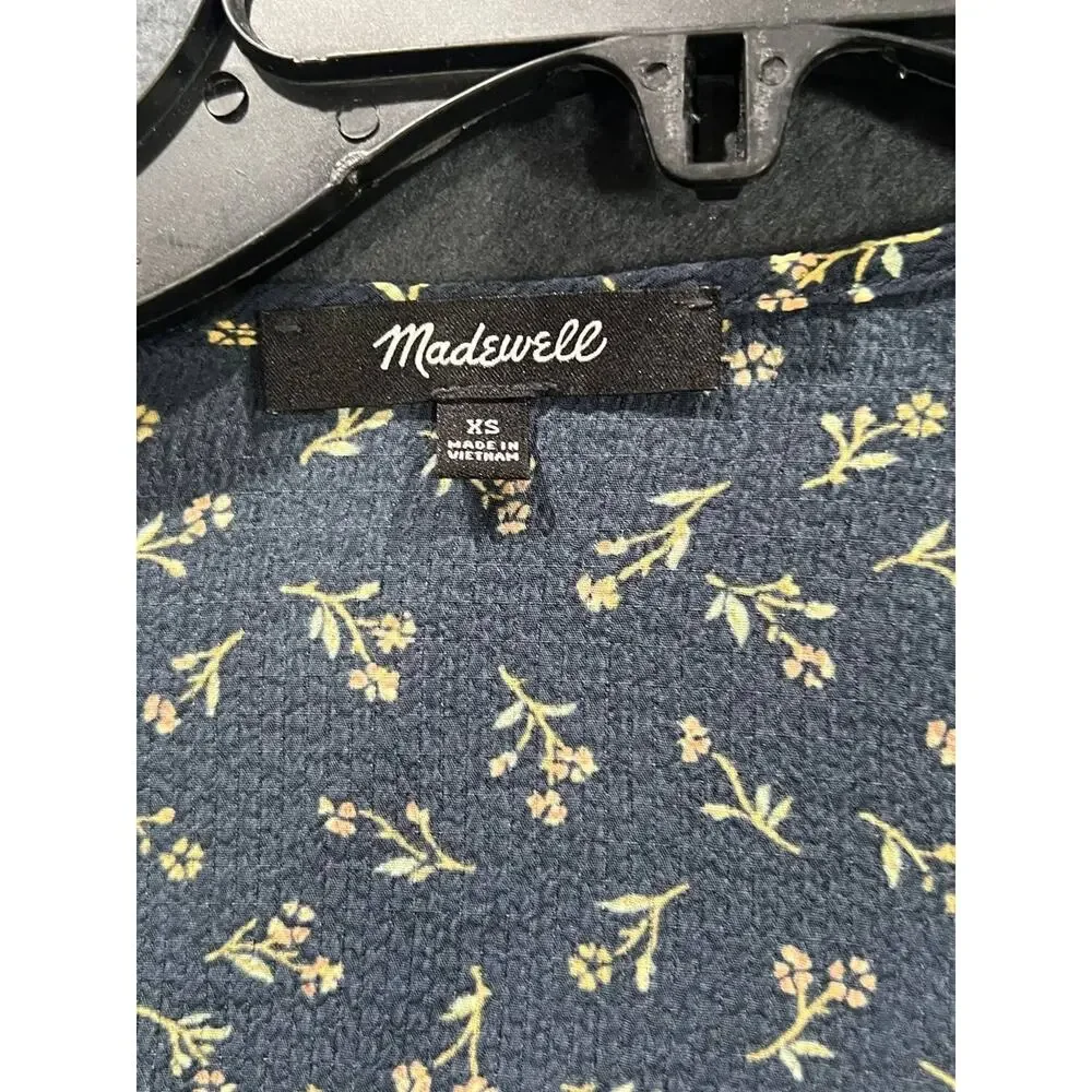 Madewell Peplum Wrap Top XS Spring Fling Floral Puff-Sleeve Blouse A009208